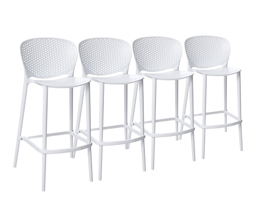 Set of Four 30" White Heavy Duty Plastic Low Back Bar Height Bar Chairs HomeRoots