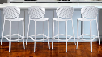 Set of Four 30" White Heavy Duty Plastic Low Back Bar Height Bar Chairs HomeRoots