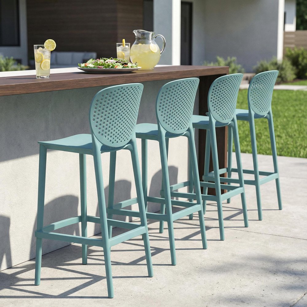 Set of Four 26" Green Heavy Duty Plastic Low Back Counter Height Bar Chairs HomeRoots