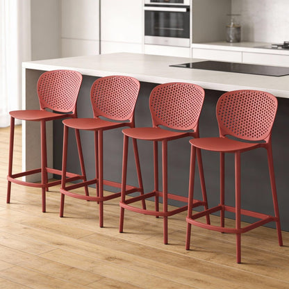 Set of Four 26" Orange Heavy Duty Plastic Low Back Counter Height Bar Chairs HomeRoots