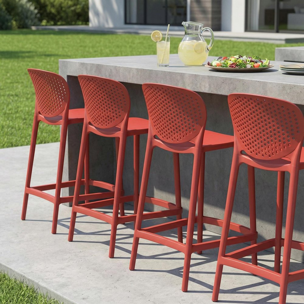 Set of Four 26" Orange Heavy Duty Plastic Low Back Counter Height Bar Chairs HomeRoots