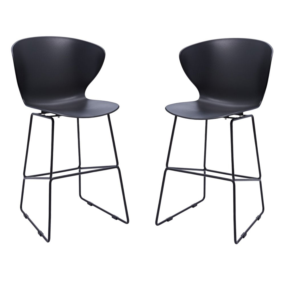 Set of Two 26" Black Heavy Duty Plastic And Metal Low Back Counter Height Bar Chairs HomeRoots