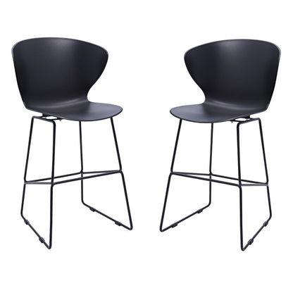 Set of Two 26" Black Heavy Duty Plastic And Metal Low Back Counter Height Bar Chairs HomeRoots