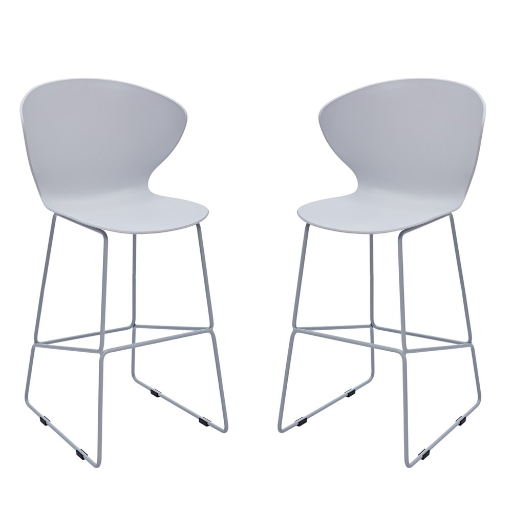 Set of Two 26" Gray Heavy Duty Plastic And Metal Low Back Counter Height Bar Chairs HomeRoots