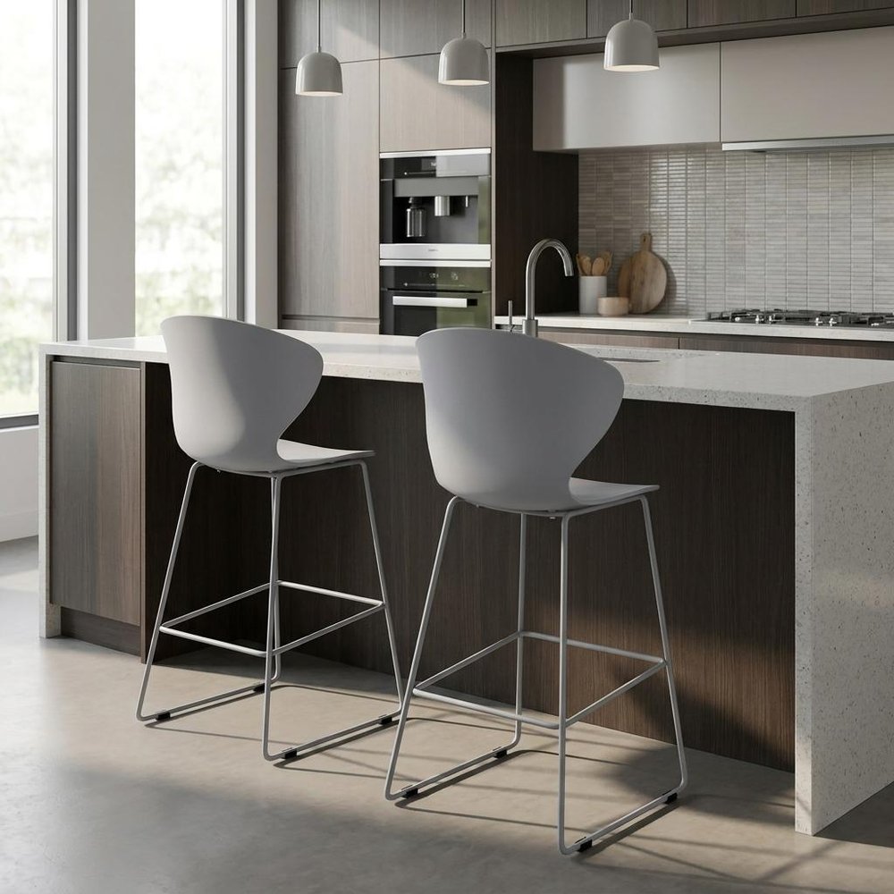 Set of Two 26" Gray Heavy Duty Plastic And Metal Low Back Counter Height Bar Chairs HomeRoots