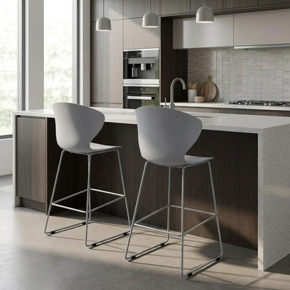 Set of Two 26" Gray Heavy Duty Plastic And Metal Low Back Counter Height Bar Chairs HomeRoots