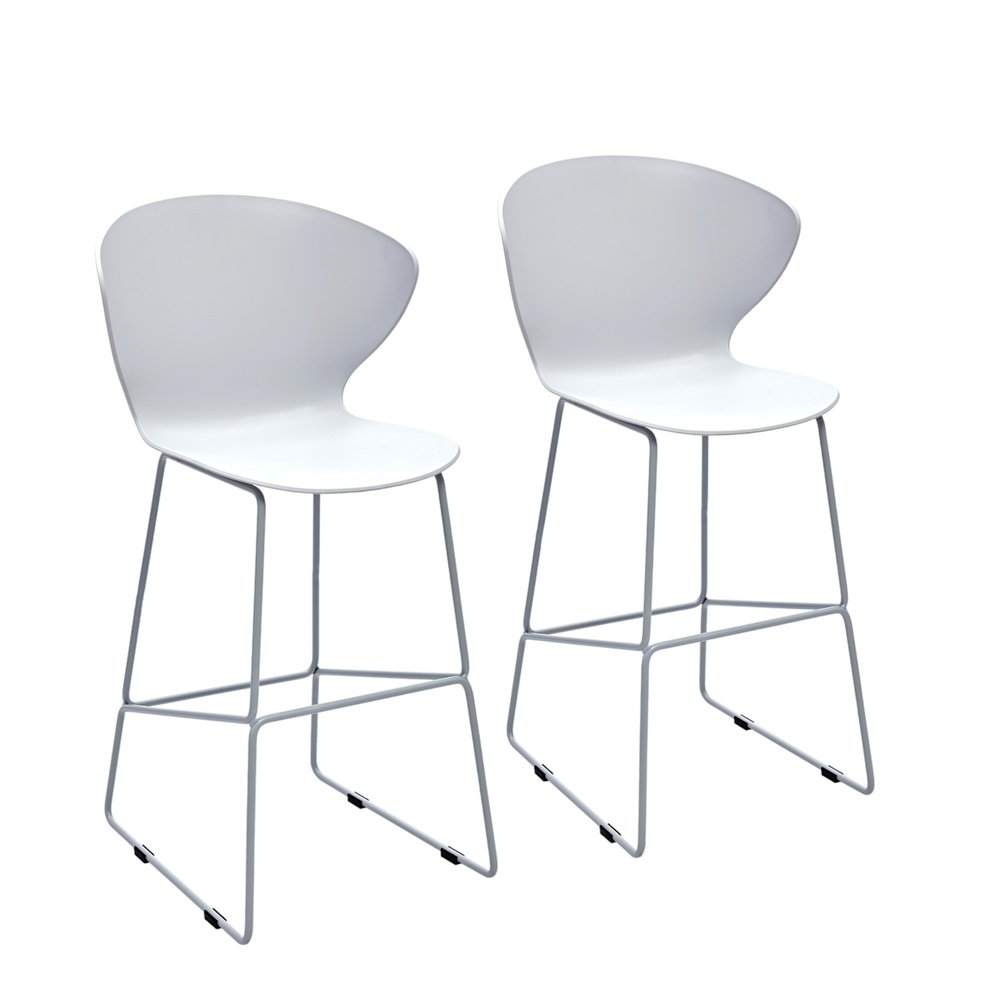 Set of Two 26" White And Silver Heavy Duty Plastic And Metal Low Back Counter Height Bar Chairs HomeRoots