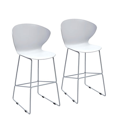 Set of Two 26" White And Silver Heavy Duty Plastic And Metal Low Back Counter Height Bar Chairs HomeRoots