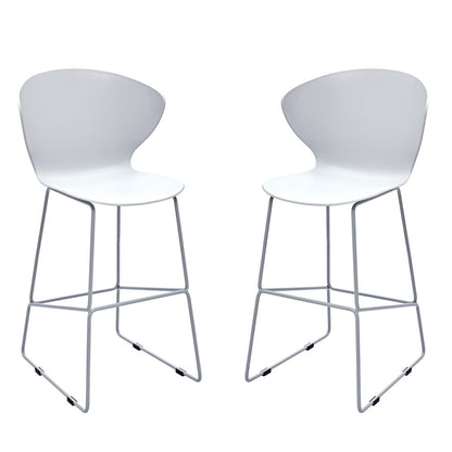 Set of Two 26" White And Silver Heavy Duty Plastic And Metal Low Back Counter Height Bar Chairs HomeRoots