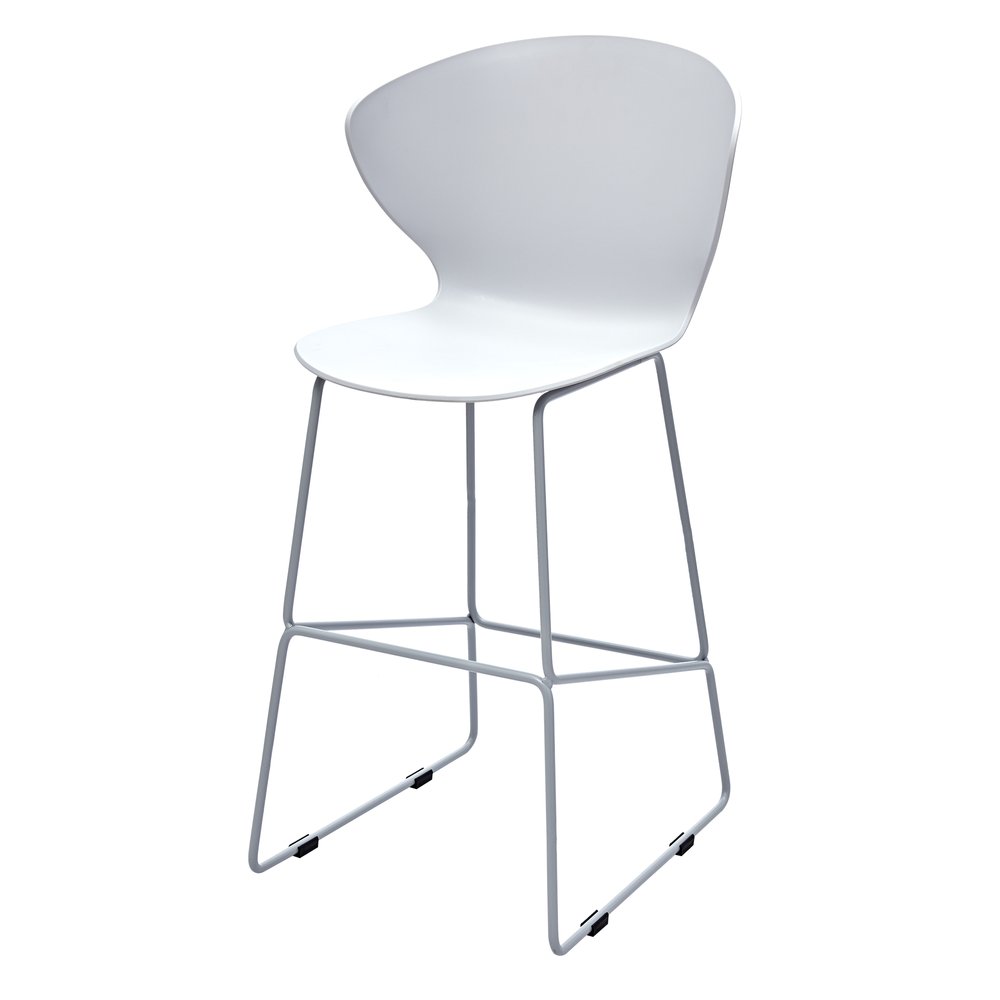 Set of Two 26" White And Silver Heavy Duty Plastic And Metal Low Back Counter Height Bar Chairs HomeRoots
