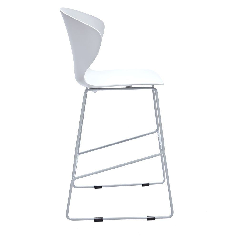 Set of Two 26" White And Silver Heavy Duty Plastic And Metal Low Back Counter Height Bar Chairs HomeRoots