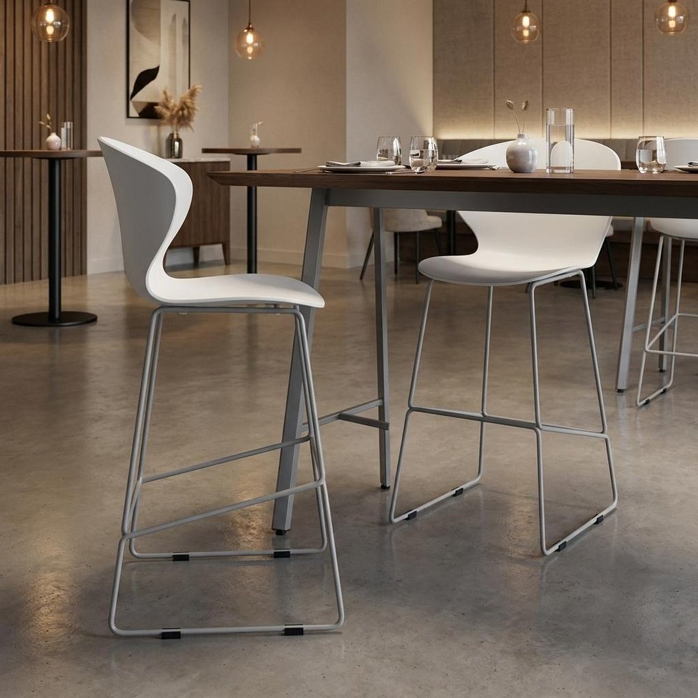 Set of Two 26" White And Silver Heavy Duty Plastic And Metal Low Back Counter Height Bar Chairs — view 9