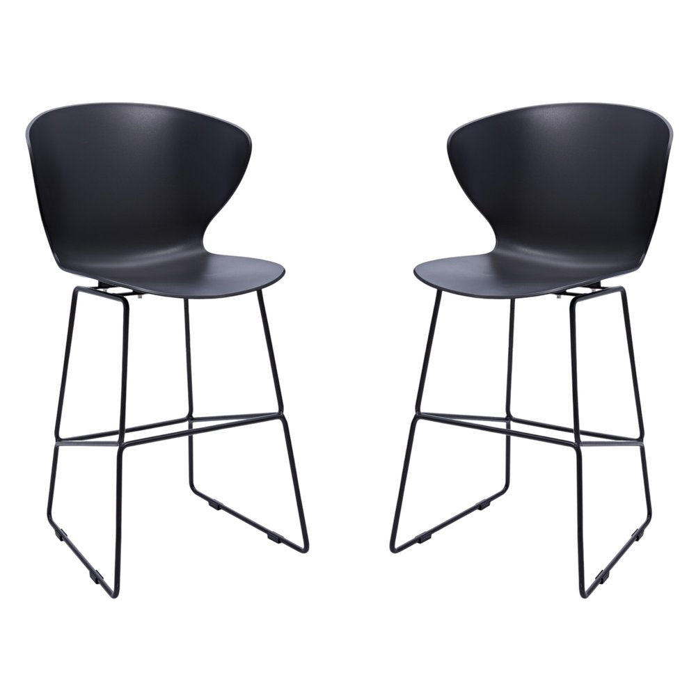 Set of Two 30" Black Heavy Duty Plastic And Metal Low Back Bar Height Bar Chairs HomeRoots