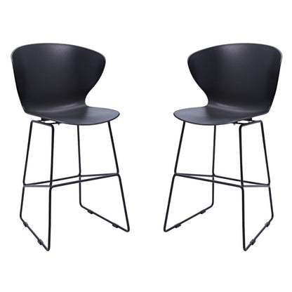 Set of Two 30" Black Heavy Duty Plastic And Metal Low Back Bar Height Bar Chairs HomeRoots