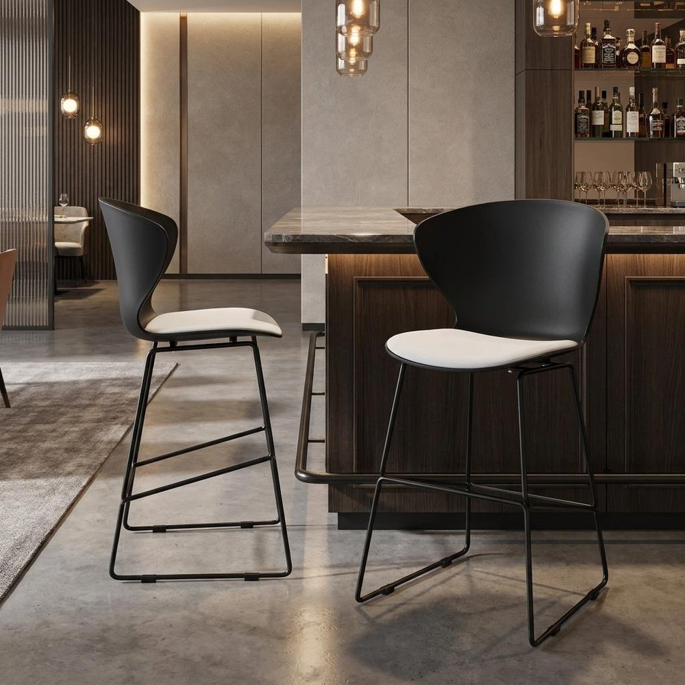Set of Two 30" Black Heavy Duty Plastic And Metal Low Back Bar Height Bar Chairs — view 9