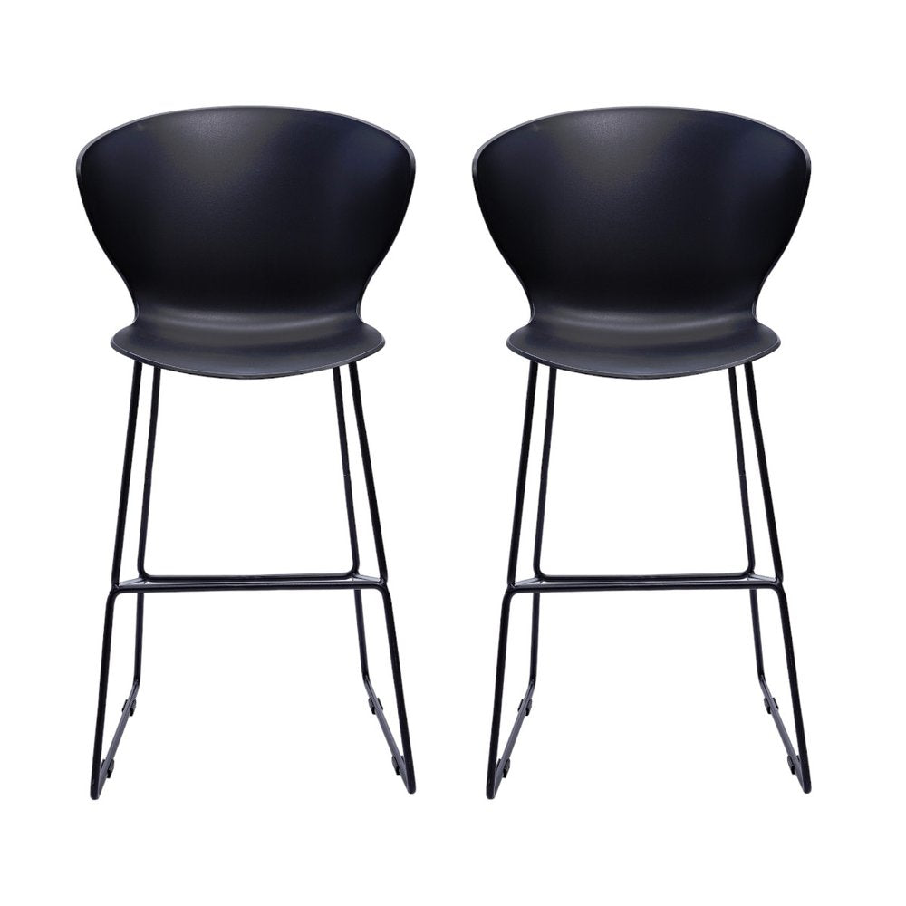 Set of Two 30" Black Heavy Duty Plastic And Metal Low Back Bar Height Bar Chairs HomeRoots