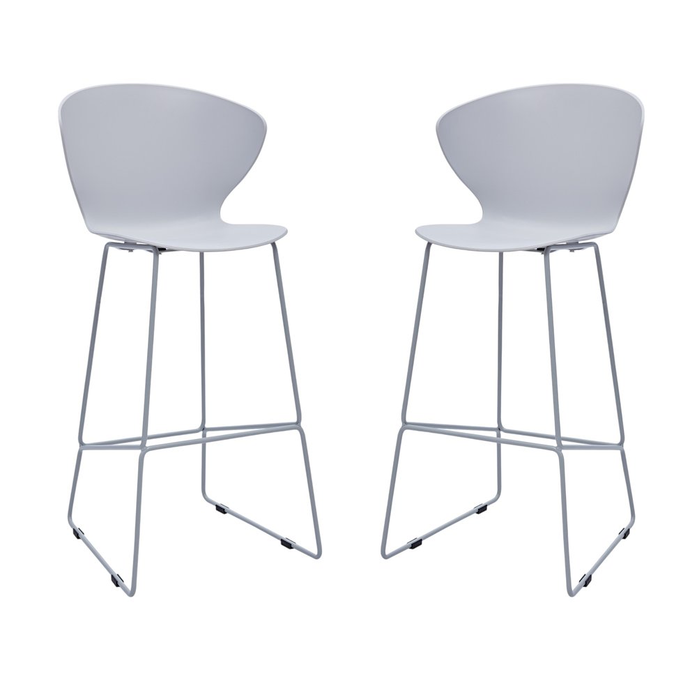 Set of Two 30" Gray Heavy Duty Plastic And Metal Low Back Bar Height Bar Chairs HomeRoots