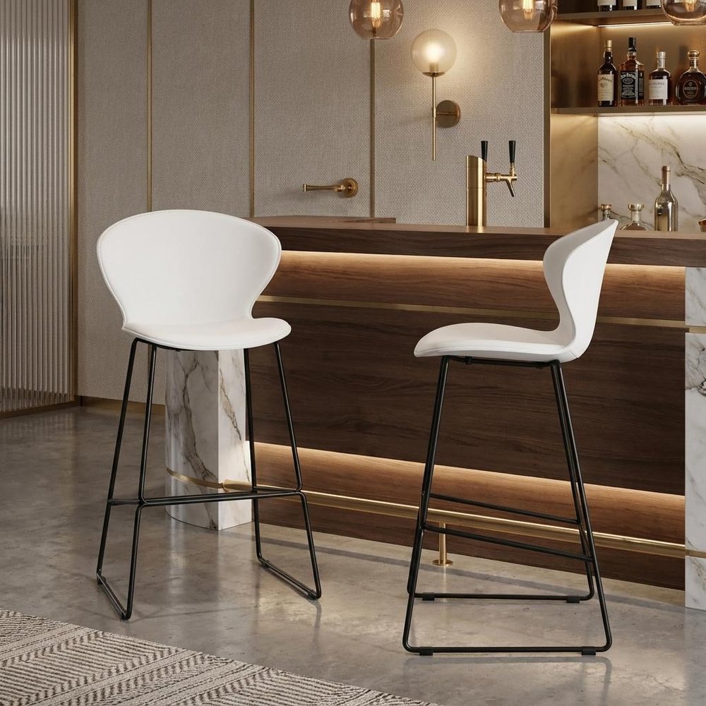 Set of Two 30" Gray Heavy Duty Plastic And Metal Low Back Bar Height Bar Chairs — view 8