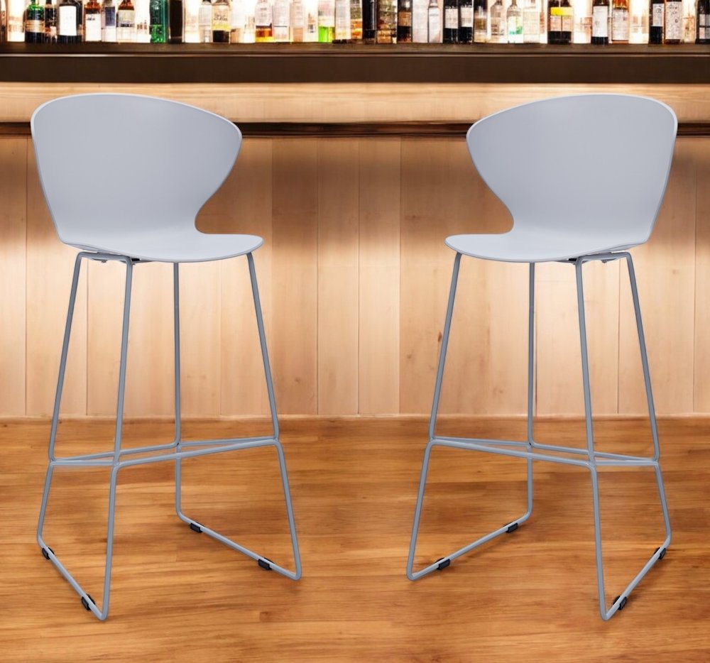 Set of Two 30" Gray Heavy Duty Plastic and Metal Low Back Bar Height Bar Chairs HomeRoots