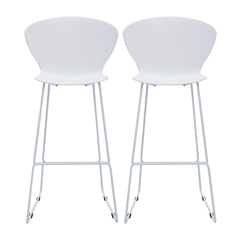 Set of Two 30" White And Silver Heavy Duty Plastic And Metal Low Back Bar Height Bar Chairs HomeRoots