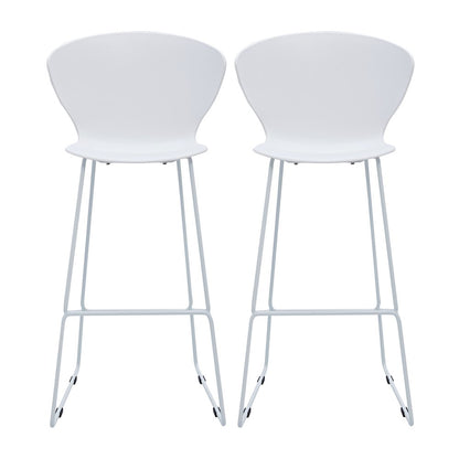 Set of Two 30" White And Silver Heavy Duty Plastic And Metal Low Back Bar Height Bar Chairs HomeRoots