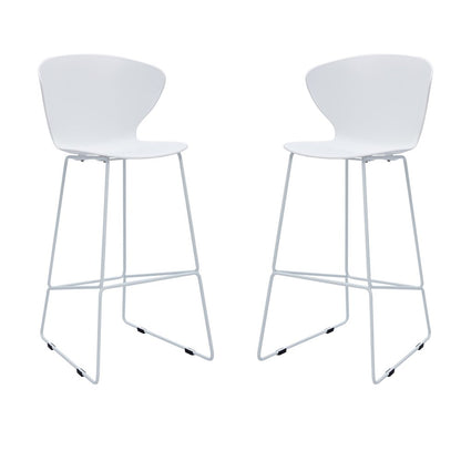 Set of Two 30" White And Silver Heavy Duty Plastic And Metal Low Back Bar Height Bar Chairs HomeRoots