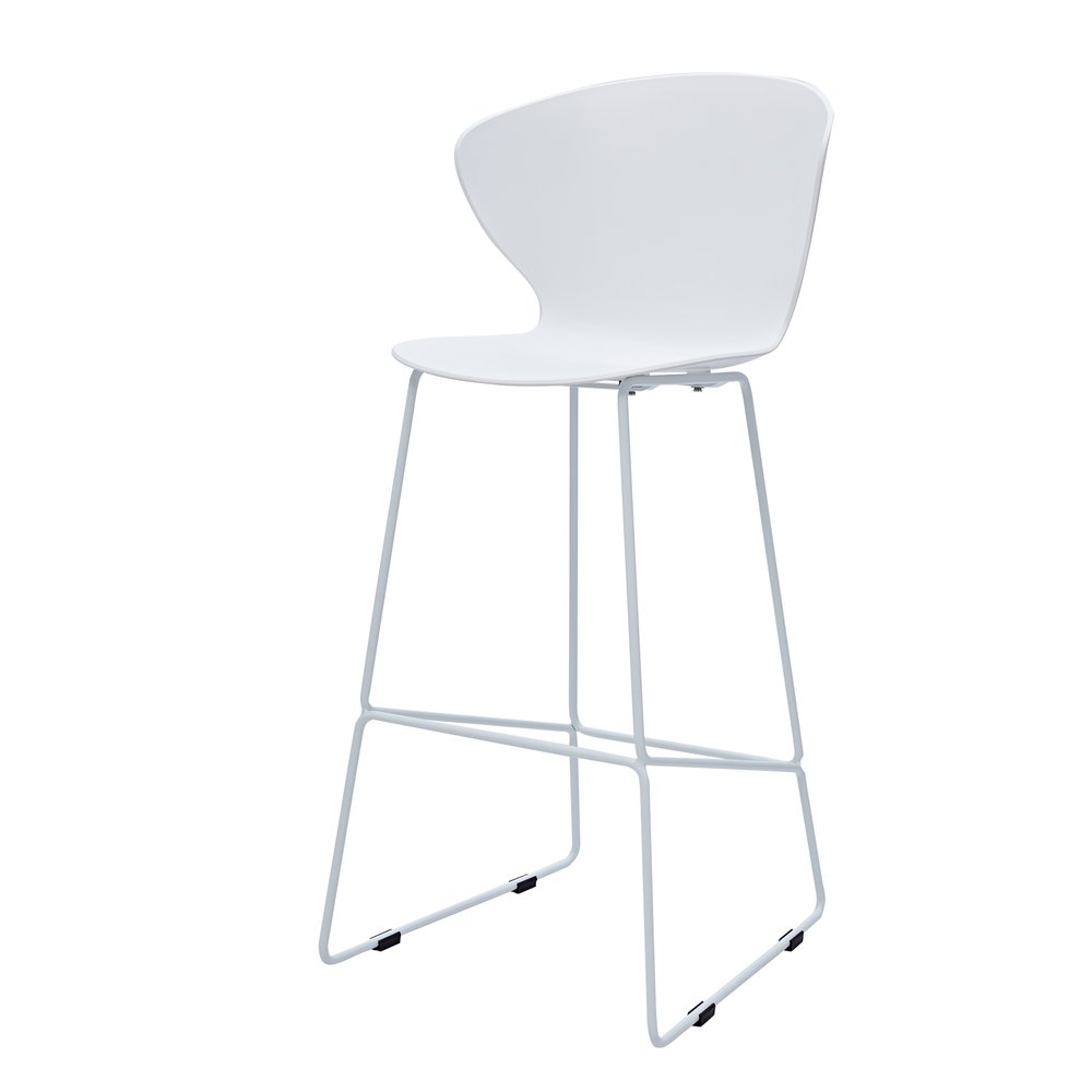 Set of Two 30" White And Silver Heavy Duty Plastic And Metal Low Back Bar Height Bar Chairs HomeRoots