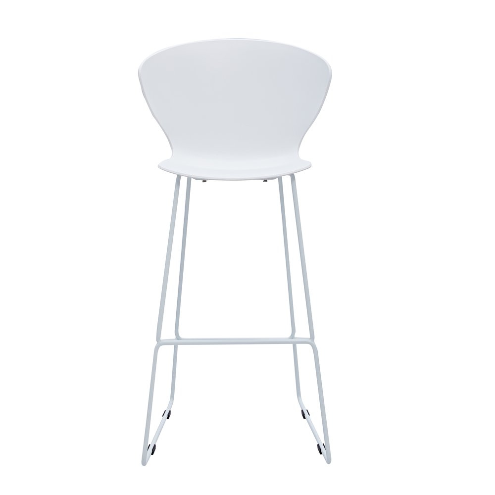 Set of Two 30" White And Silver Heavy Duty Plastic And Metal Low Back Bar Height Bar Chairs HomeRoots
