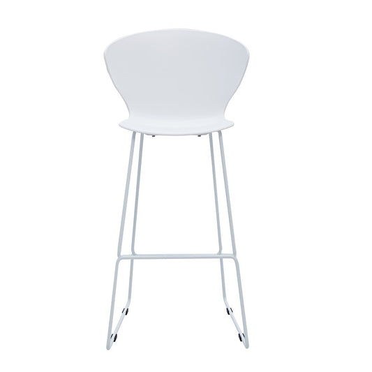 Set of Two 30" White And Silver Heavy Duty Plastic And Metal Low Back Bar Height Bar Chairs HomeRoots