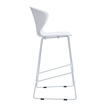 Set of Two 30" White And Silver Heavy Duty Plastic And Metal Low Back Bar Height Bar Chairs HomeRoots