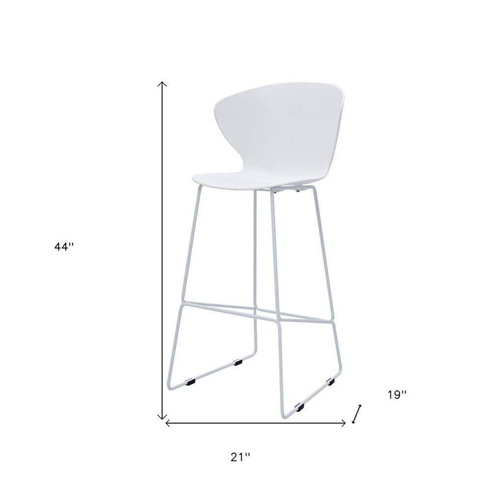 Set of Two 30" White And Silver Heavy Duty Plastic And Metal Low Back Bar Height Bar Chairs HomeRoots