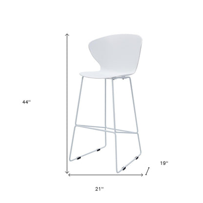 Set of Two 30" White And Silver Heavy Duty Plastic And Metal Low Back Bar Height Bar Chairs HomeRoots
