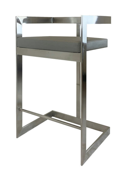 26" Gray And Silver Faux Leather And Metal Low Back Counter Height Bar Chair HomeRoots