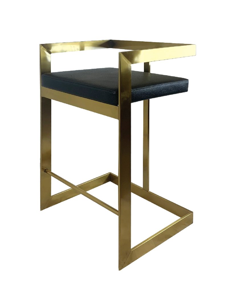26" Black And Gold Faux Leather And Steel Low Back Counter Height Bar Chair HomeRoots