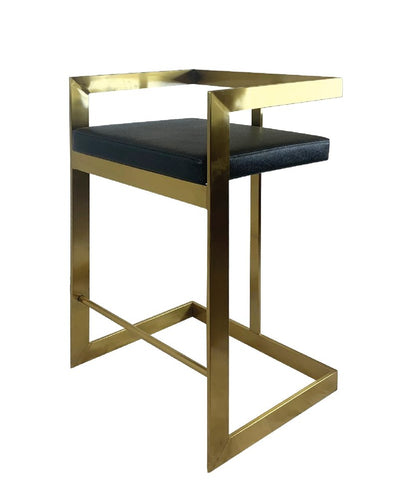 26" Black And Gold Faux Leather And Steel Low Back Counter Height Bar Chair HomeRoots