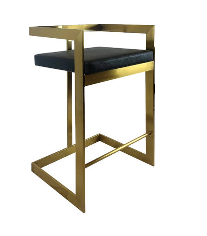 26" Black And Gold Faux Leather And Steel Low Back Counter Height Bar Chair HomeRoots