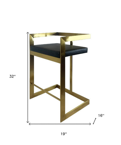 26" Black And Gold Faux Leather And Steel Low Back Counter Height Bar Chair HomeRoots