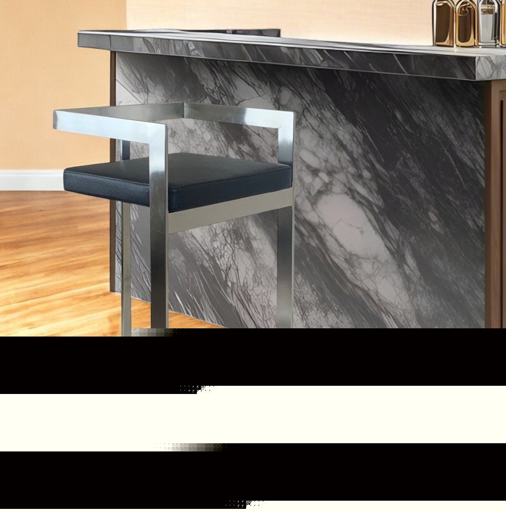 26" Black and Silver Faux Leather and Metal Low Back Counter Height Bar Chair HomeRoots