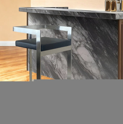 26" Black and Silver Faux Leather and Metal Low Back Counter Height Bar Chair HomeRoots