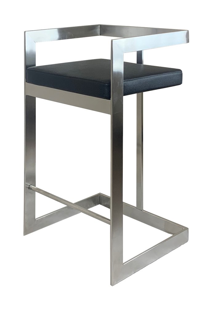 26" Black And Silver Faux Leather And Metal Low Back Counter Height Bar Chair HomeRoots