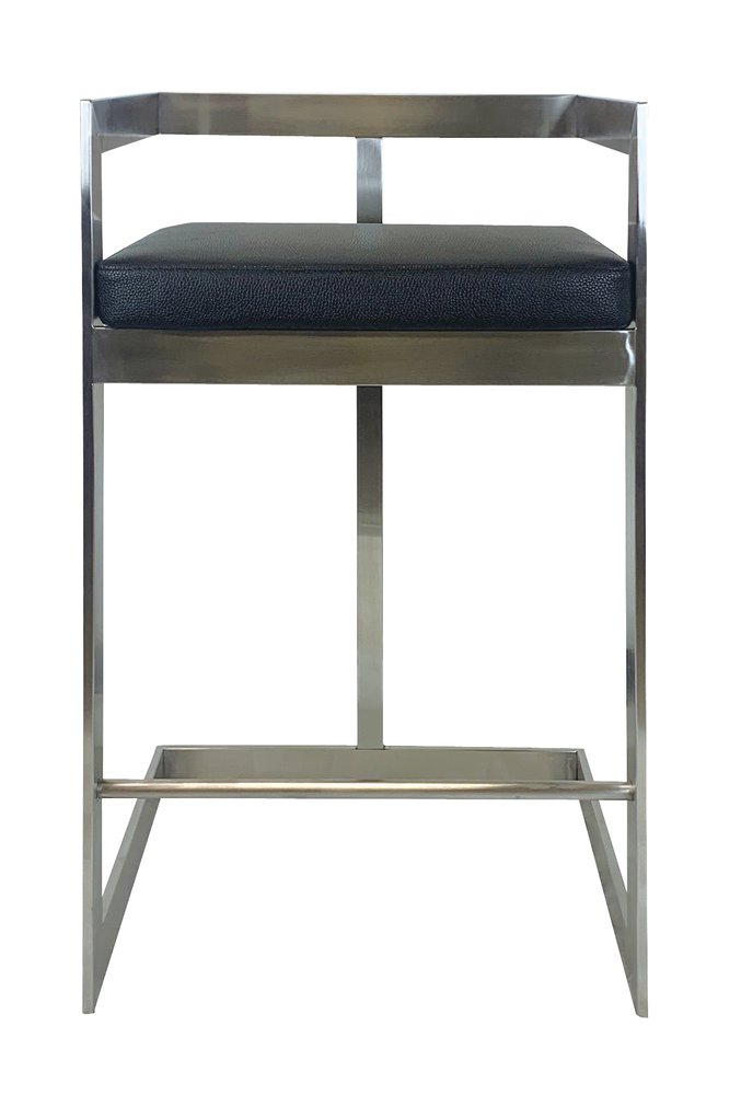 26" Black And Silver Faux Leather And Metal Low Back Counter Height Bar Chair HomeRoots
