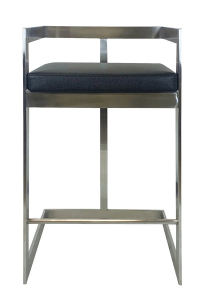26" Black And Silver Faux Leather And Metal Low Back Counter Height Bar Chair HomeRoots