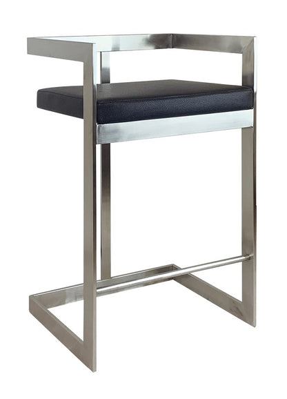 26" Black And Silver Faux Leather And Metal Low Back Counter Height Bar Chair HomeRoots