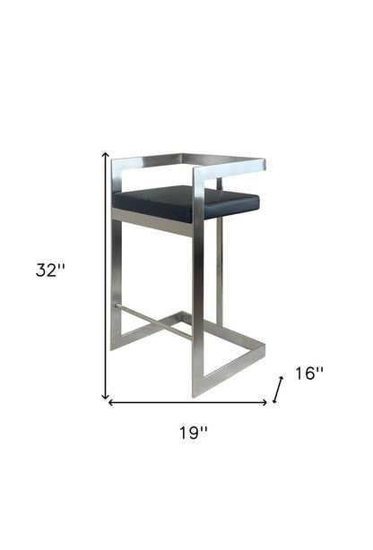26" Black And Silver Faux Leather And Metal Low Back Counter Height Bar Chair HomeRoots