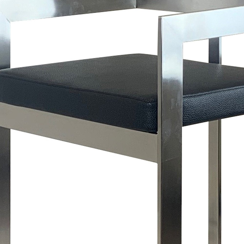 26" Black And Silver Faux Leather And Metal Low Back Counter Height Bar Chair HomeRoots