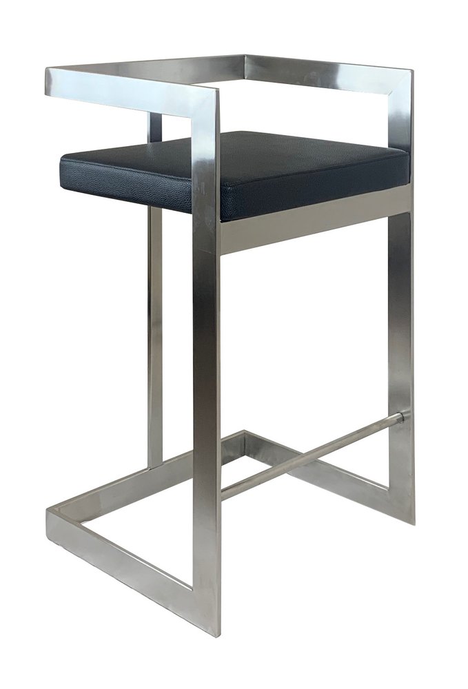 26" Black And Silver Faux Leather And Metal Low Back Counter Height Bar Chair HomeRoots