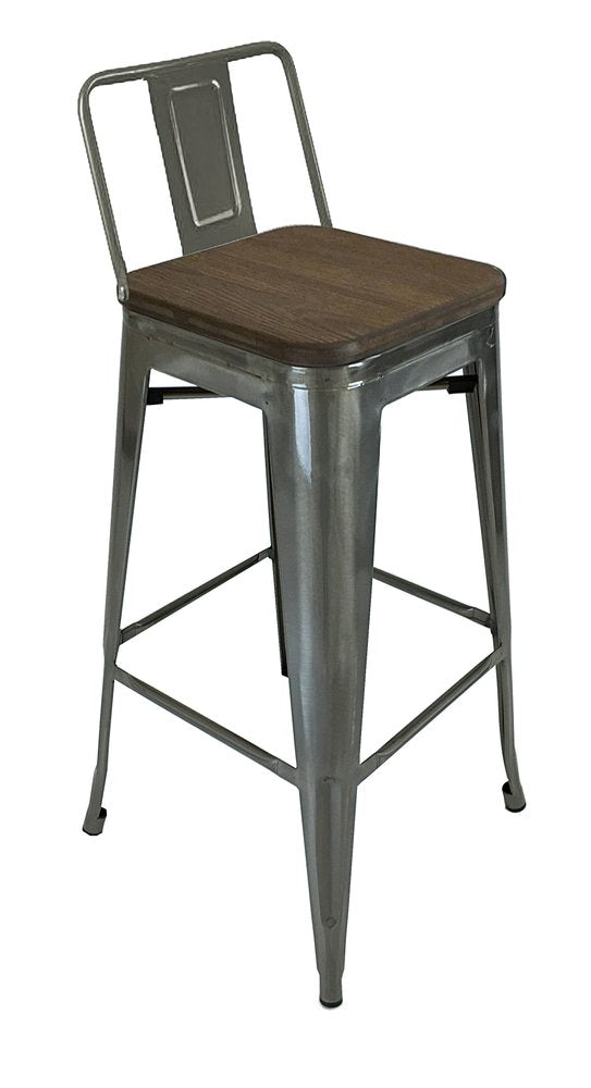 Set of Four 30" Brown And Gray Solid Wood And Metal Low Back Bar Height Bar Chairs HomeRoots