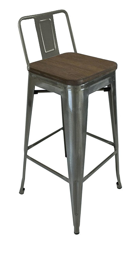 Set of Four 30" Brown And Gray Solid Wood And Metal Low Back Bar Height Bar Chairs HomeRoots