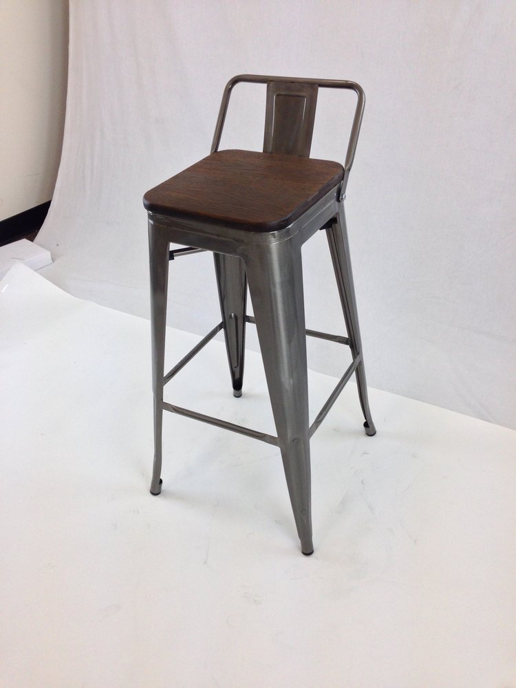 Set of Four 30" Brown And Gray Solid Wood And Metal Low Back Bar Height Bar Chairs HomeRoots