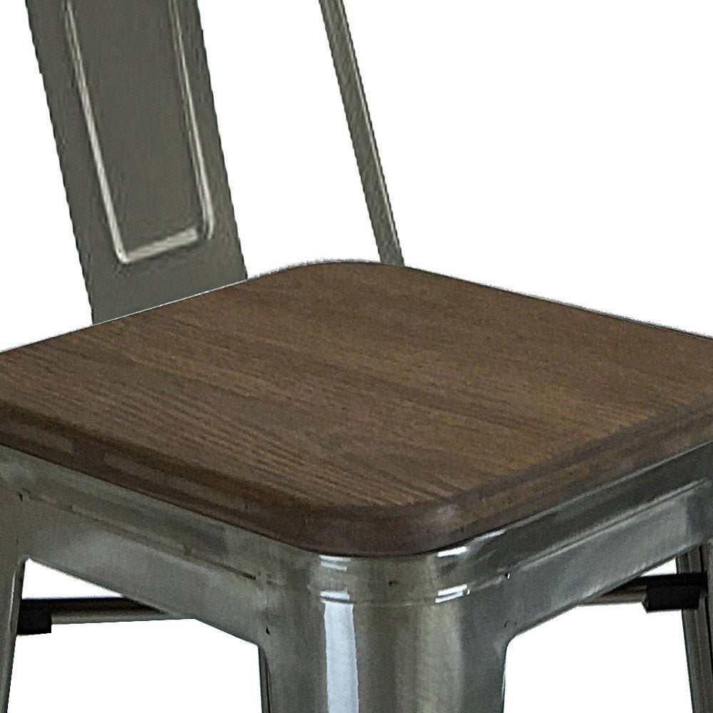 Set of Four 30" Brown And Gray Solid Wood And Metal Low Back Bar Height Bar Chairs HomeRoots